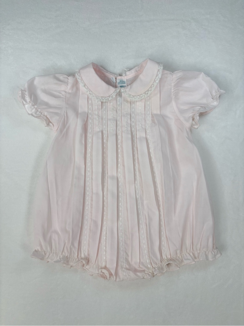 Vintage Feltman Brothers Baby Girl Pink Bubble Romper 6M Lace Heirloom